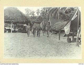 HANSA BAY-BOGIA, NEW GUINEA. 1944-08-09. ONE OF THE WARDS, SURGICAL TENTS AND THE REGIMENTAL AID POST OF A COMPANY, 2/15TH FIELD AMBULANCE. IDENTIFIED PERSONNEL ARE:- VX104320 CAPTAIN G.A. GODING, ..