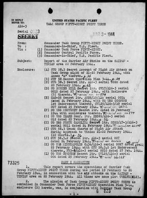 COMTASK-GROUP 58.3 - Rep of Carrier Air Strike on Saipan-Tinian Area, Marianas, 2/22/44