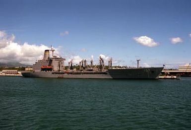 The Military Sealift Command fleet oiler USNS PECOS (T-AO 197) lies tied up at the naval station