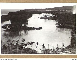 LANGEMAK BAY, NEW GUINEA. 1943-12-05. DREGER HARBOUR AND THE LAUNCH JETTY AT LANGEMAK BAY