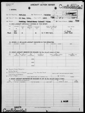 VMF-114 - ACA Reps Nos 34-44 & 35-44 - Bombing of Targets on Babelthuap Is, Palau Is on 12/19 & 20/44