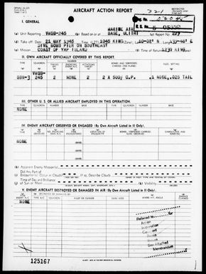 VMSB-245 - ACA reps nos 229-231 - Reconnaissance & bombing of targets in the Yap Area, Carolines 5/21-23/1945