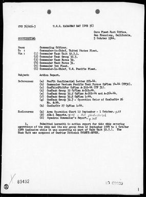 USS Kadashan Bay - Rep of Air Ops Against the Palau Is, 9/12/44 - 10/1/44