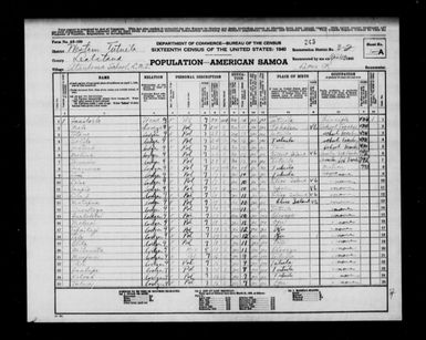 1940 Census - American Samoa - Western District of Tutuila County - ED 3-2