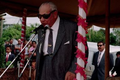 King Taufa'ahau Tupou IV, sovereign of the Kingdom of Tonga, addressing his people at the dedication of new Grey Lynn church