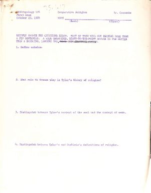 Anthropolgy 124 Comparative religion. First exam