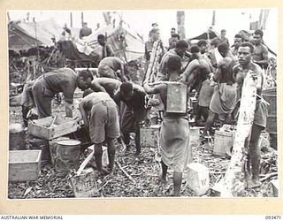 WEWAK AREA, NEW GUINEA. 1945-06-28. A SPECIAL FLYING FOX WAS BUILT BY ENGINEERS OF 2/14 FIELD COMPANY, ROYAL AUSTRALIAN ENGINEERS, TO SUPPLY WATER TO 2/8 INFANTRY BATTALION ON TOP OF MOUNT ..