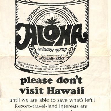 Poster 'Don't buy Aloha: please don't visit Hawaii…'