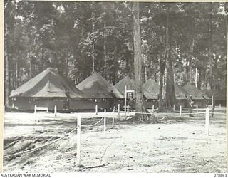 TOROKINA, BOUGAINVILLE ISLAND. 1945-02-04. A SECTION OF THE CAMP AREA OF THE 58/59TH INFANTRY BATTALION LOOKING NORTH- WEST