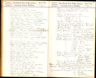 Record of Proceedings Relating to the Howell Free Public Library and Carnegie Library Building. Howell, Michigan Pages 086-087