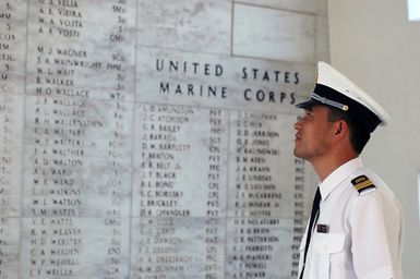 A Chinese Peoples Liberation Army Navy Sailor views the shrine area at the USS ARIZONA Memorial during their Goodwill Visit at Naval Station Pearl Harbor, Hawaii, on Sept. 7, 2006. The visit provides an excellent opportunity to enhance cooperation between the two navies and underscores the United States commitment to supporting ongoing cooperative efforts in the Pacific Region. (U.S. Navy photo by Mass Communication SPECIALIST 1ST Class James E. Foehl) (Released)