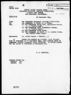 COMTRANSDIV 24 - Rep of Landing Ops in Assault on Peleliu Is, Palau Is, 9/15-27/44