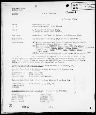 USS YORKTOWN - Act Rep, 1/29/44 to 2/4/44, Marshall Islands