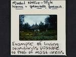 Model native-style home and grounds, example of living standards possible to PNG of most areas, Goroka, [Papua New Guinea, Jan 1964]