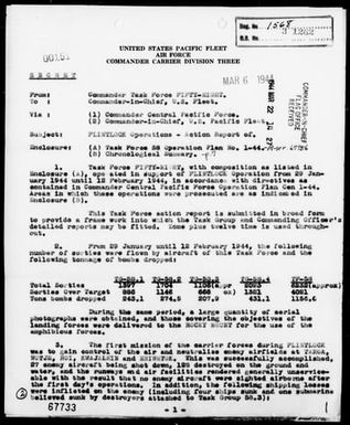 COMTASKFOR 58 - Act Rep, 1/29/44 to 2/12/44, Marshall Islands