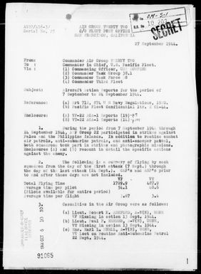 COM AIR GR 22 - VF 22 & VT 22 ACA Reps of Air Ops Against the Palau & Philippine Is, 9/7-24/44