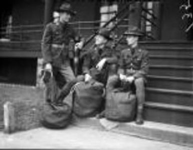 Army: United States: Soldiers: Leaving Fort Wayne For Hawaii & Panama --Wm. Servaas of Kalamazoo --Wm. Herman of Herrin, Ill. --Maurice Krupp of Detroit