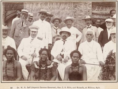 Dr. W.H. Solf, C. H. Mills, and Mata'afa, at Milinu'u, Samoa, 1903