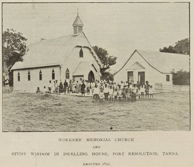 Workers' Memorial Church and study window in dwelling house, Port Resolution, Tanna