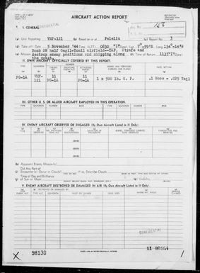 VMF-121 - ACA Rep #3-Bombing of Gagil-Tomil Airfield & Attacks on Enemy Shipping Along Coast, Yap Is, Carolines, 11/5/44