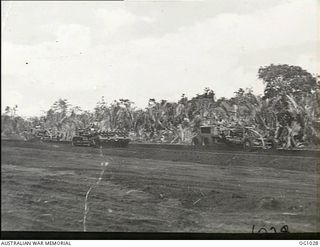 AITAPE, NORTH EAST NEW GUINEA. 1944-04-22. GRADERS, ROLLERS AND BULLDOZERS USED BY RAAF ENGINEERS WORKING ON CONSTRUCTION OF THE TADJI AIRSTRIP TO RECEIVE ALLIED FIGHTER AIRCRAFT