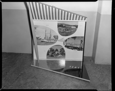 TEAL (Tasman Empire Airways Limited) display units advertising the Pacific Islands of Samoa, Tahiti, Fiji and Aitutaki