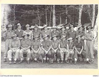 FAURO ISLAND, BOUGAINVILLE AREA. 1945-11-13. MEMBERS OF 15 PLATOON, C COMPANY, 7 INFANTRY BATTALION. (FOR IDENTIFICATION OF 18 NAMED PERSONNEL REFER TO PROVISIONAL CAPTION OR NAME INDEX.)