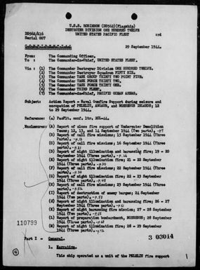 USS ROBINSON - Report of operations in support of the seizure & occupation of Peleliu, Angaur & Ngesebus Islands, Palau Islands, 9/12-29/44