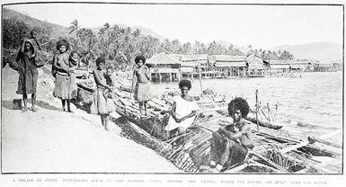 A village on stilts: picturesque scene at Port Moresby, Papua British New Guinea, where the houses are built over the water