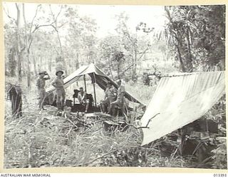 1942-10-09. THE PRESS RELATIONS CAMP ESTABLISHED FOR WAR CORRESPONDENTS IN AN ADVANCED OPERATIONAL AREA IN NEW GUINEA. (NEGATIVE BY BOTTOMLEY)