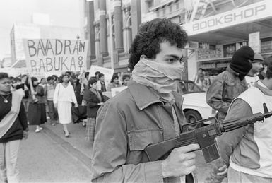 Fijians in Wellington, New Zealand, march against the coup - Photograph taken by Ross Giblin