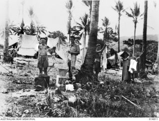1943-05-07. NEW GUINEA. MILNE BAY. THE DAILY WASHING IS PEGGED OUT AT AN RAAF CAMP AT MILNE BAY. (NEGATIVE BY N. BROWN)