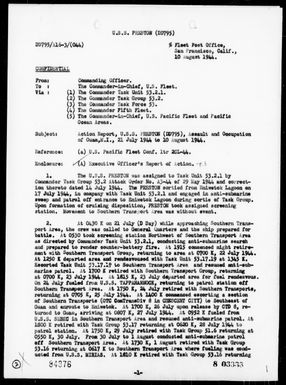 USS PRESTON - Report of Operations, Period 7/21/44 to 8/10/44 - Invasion of Guam Island, Marianas