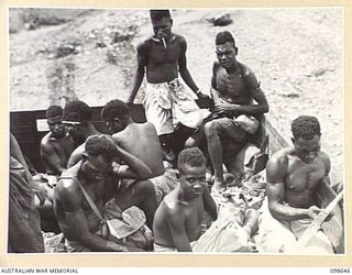 LERON RIVER, NEW GUINEA. 1945-10-31. AN EXPEDITION COMPRISING MEMBERS OF 1 MOBILE VETERINARY SURVEY UNIT, CARRIED OUT AN ANIMAL DISEASE SURVEY TOUR IN THE MARKHAM VALLEY, MOUNT HAGEN, RUMU VALLEY ..