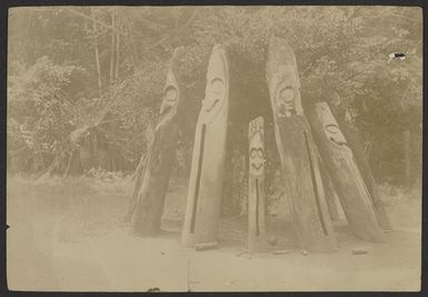 Leggatt, T Watt (Rev) fl 1887-1908 :Photograph of drums in a village square, Malekula, New Hebrides