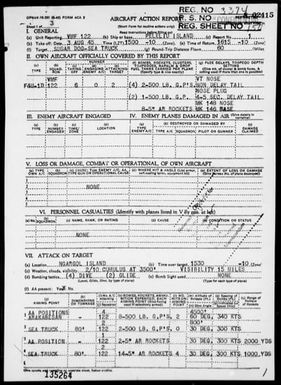 VMF-122 - ACA Reps Nos 1-4-Air opers against the Palau Islands on 8/3 & 4/45