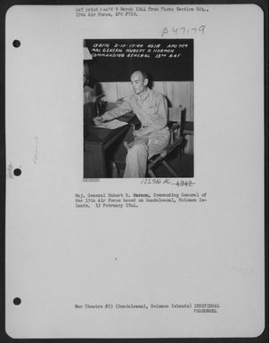 Major General Hubert R. Harmon, Ommanding General Of The 13Th Air Force Based On Guadalcanal, Solomon Islands. 15 February 1944. (U.S. Air Force Number 122516AC)