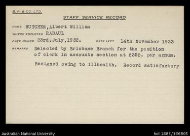 Butcher, Albert William