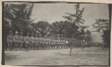 Australian troops from the Australian Naval and Military Expeditionary Force on parade, New Guinea, 1914