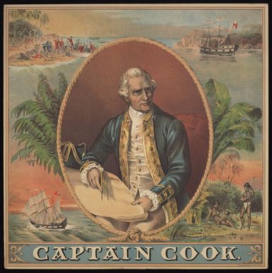 Sackett & Willhelms Litho Company :Captain Cook. Sackett & Willhelms Litho Co., N.Y. [Tobacco plug box label. 1890s?]