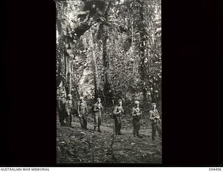 Mubo-Salamaua Area, New Guinea. 1943-07-22. Troops of the United States Army 162nd Infantry Regiment moving up to the front line