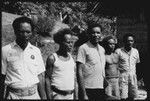 Group portrait of political figures, including former headman Meke 'Ooanigela, 'Maena'adi or Uru, Defete of Sinalagu, possibly Bui'a, and Jonathan Fifi'i