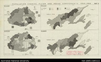 Fiji, Population Change - Fijian and Indian Components 1956-1966, Census, Sheet D, 1966, 1:887 040