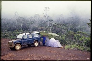 Viv Whitaker with Landrover & campsite