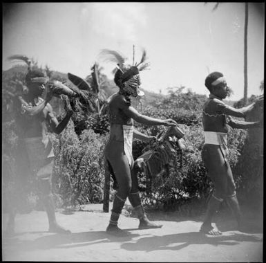 Three decorated dancers, Sepik River, New Guinea, 1935 / Sarah Chinnery