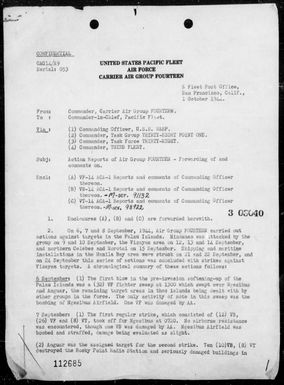 COMAIRGR 14 - Rep of air ops against the Palau & Philippine Is & Morotai, DEI 9/6-24/44