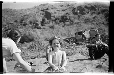Members of Hare family at a beach