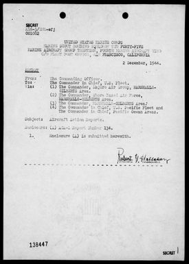 VMSB-245 - ACA Rep #134 – Air opers against the Marshall Islands, 12/2/44