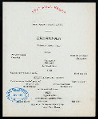 BREAKFAST [held by] TOYO KISEN KAISHA [at] EN ROUTE ABOARD HONG KONG MARU (SS)