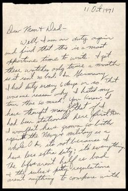 [Letter From Donald F. Baker to His Parents, October 11, 1971]